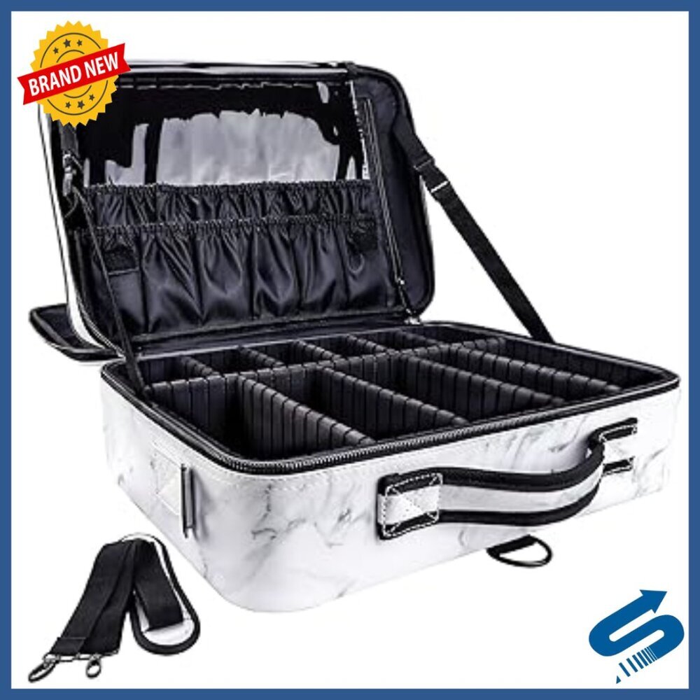 Large Capacity Waterproof Makeup Train Case with Adjustable Dividers & Shoulder